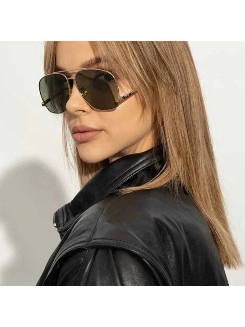 Saint Laurent SL653/F LEON 001 Sunglasses Silver Aviator Frame, Grey Lenses